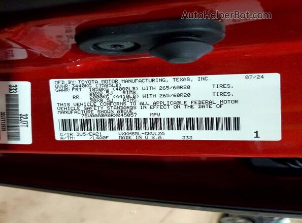 7SVAAABA0RX045057 2024 TOYOTA LIMITED Red 360 interior view