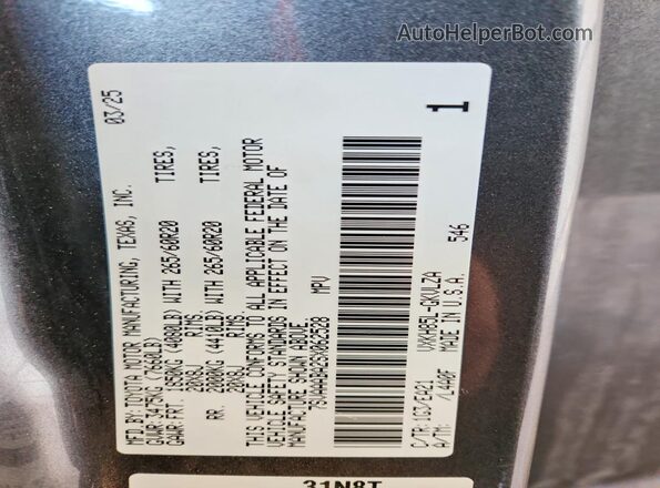 7SVAAABA2SX062528 2025 TOYOTA SEQUOIA Gray Vista interior de 360 grados