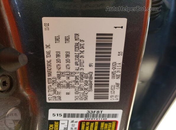 7SVAAABA4PX004430 2023 TOYOTA SEQUOIA Gray Widok naklejki z numerem VIN