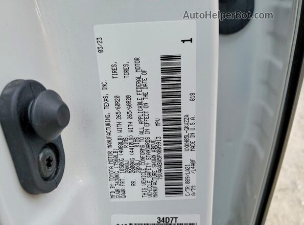 7SVAAABA5PX009913 2023 TOYOTA SEQUOIA Белый Вид наклейки с VIN-кодом