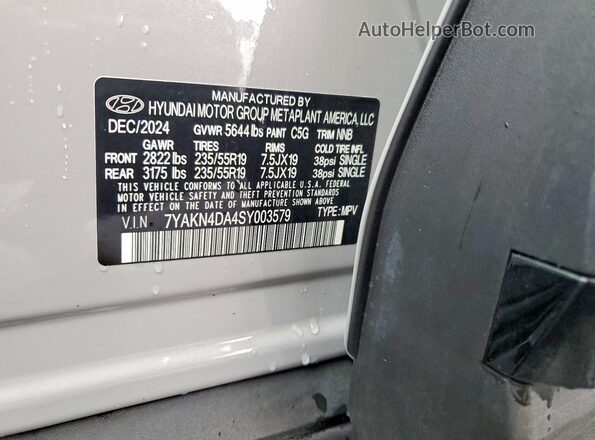 7YAKN4DA4SY003579 2025 HYUNDAI IONIQ Gray VIN კოდის სტიკერის ხედი