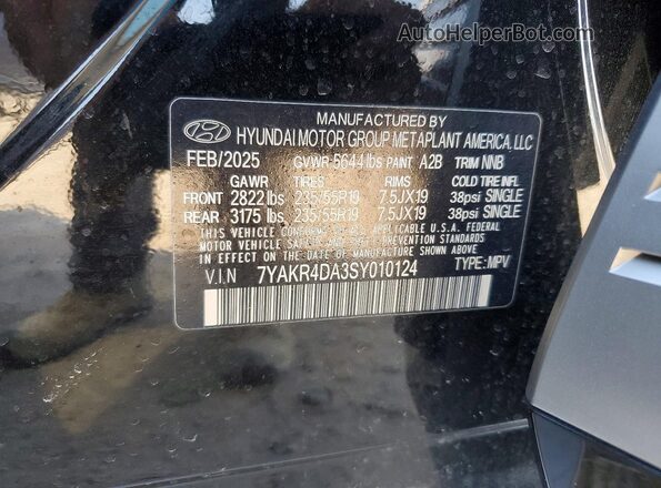 7YAKR4DA3SY010124 2025 HYUNDAI IONIQ Black VIN sticker view