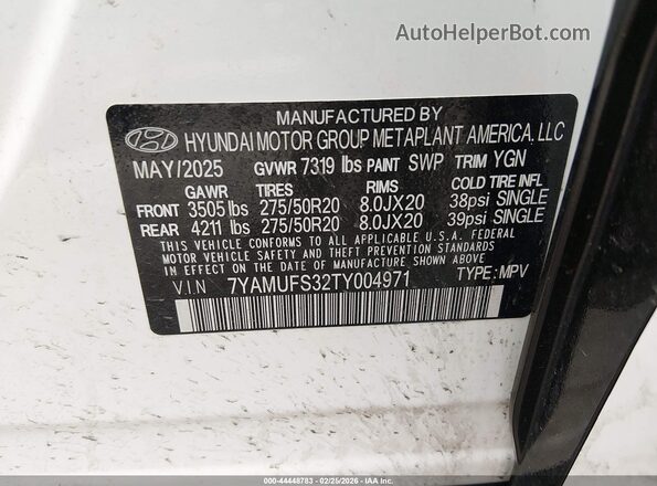 7YAMUFS32TY004971 2026 HYUNDAI IONIQ 9 White Engine compartment view