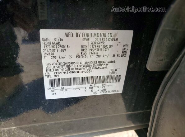 2FMPK3K96GBB13364 2016 FORD EDGE Black 