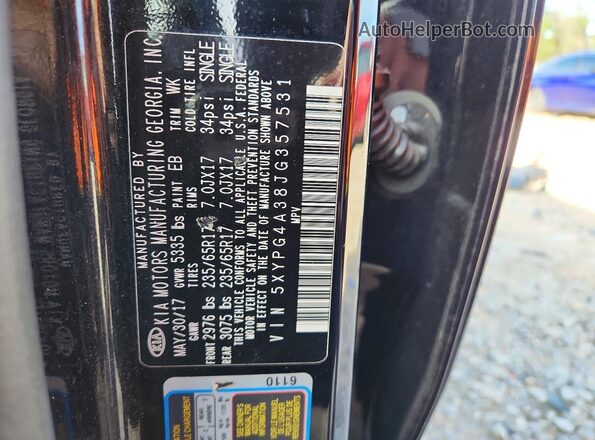 5XYPG4A38JG357531 2018 KIA SORENTO Черный 