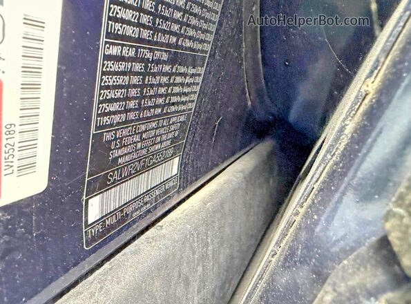 SALWR2VF1GA552189 2016 LAND ROVER RANGE Синий Вид задней части салона
