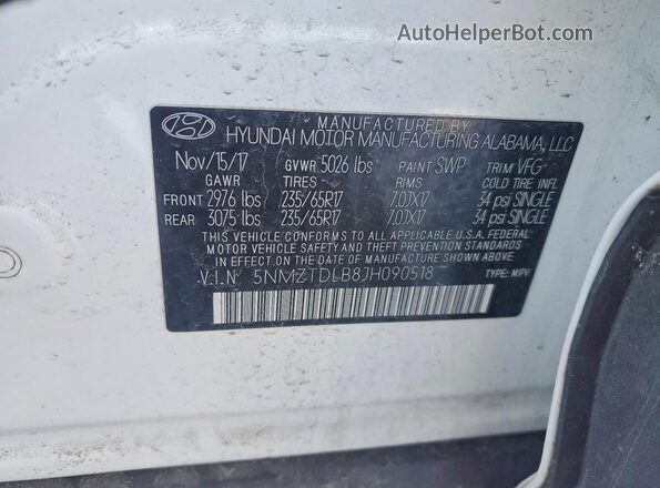 5NMZTDLB8JH090518 2018 HYUNDAI SANTA FE White 