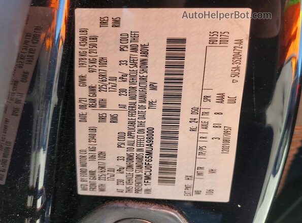 1FMCU0F65MUA98000 2021 FORD ESCAPE Blue 