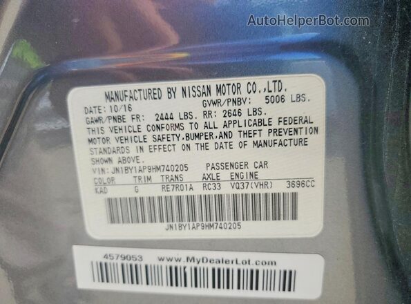 JN1BY1AP9HM740205 2017 INFINITI Q70 Gray Vista de la etiqueta del VIN