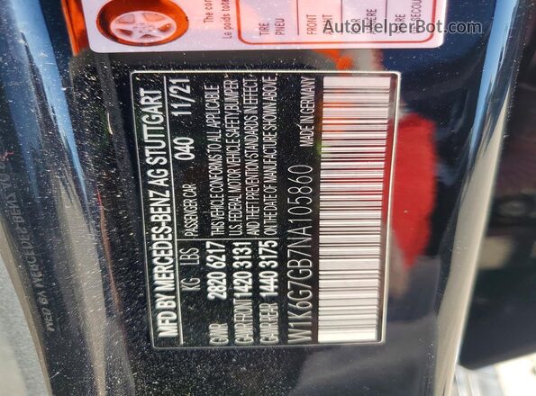W1K6G7GB7NA105860 2022 MERCEDES-BENZ S Black Вид наклейки з VIN-кодом