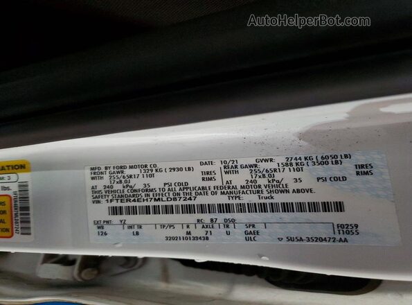 1FTER4EH7MLD87247 2021 FORD RANG White 