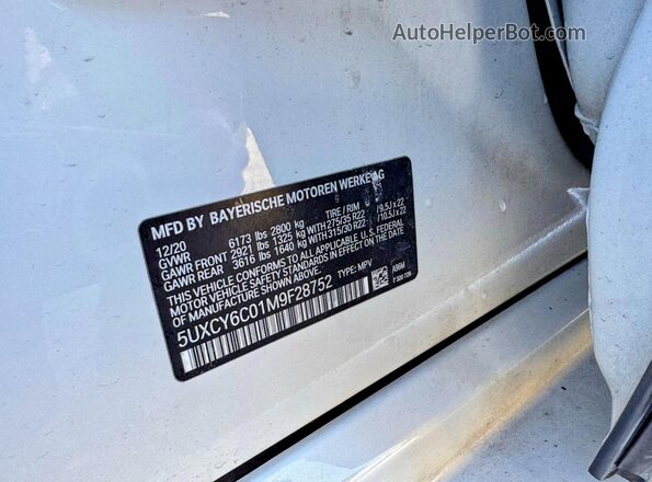5UXCY6C01M9F28752 2021 BMW X6 White უკანა სავარძლების ხედი