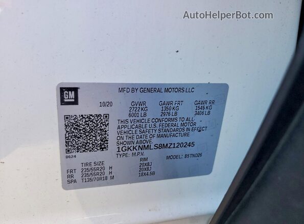 1GKKNMLS8MZ120245 2021 GMC ACADIA Белый 
