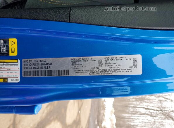1C4PJXEN1SW644941 2025 JEEP WRANGLER Blue VIN կոդի պիտակի տեսք