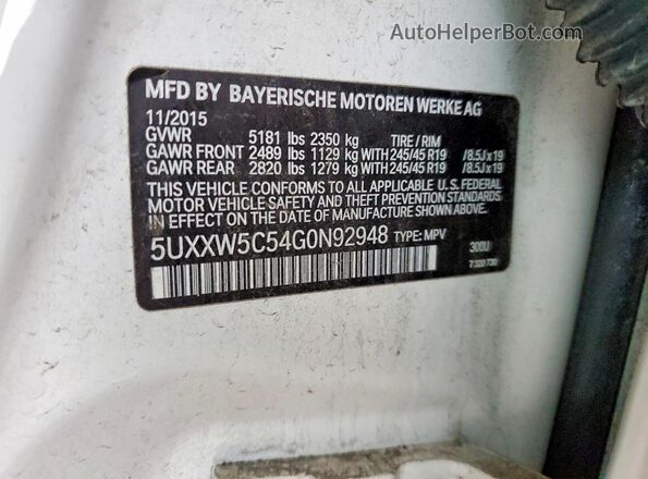 5UXXW5C54G0N92948 2016 BMW X4 Белый 