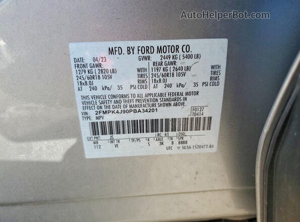2FMPK4J90PBA34201 2023 FORD EDGE Silver Սալոնի 360 աստիճան տեսք