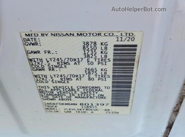 1N6BF0KM6MN801397 2021 NISSAN NV White 