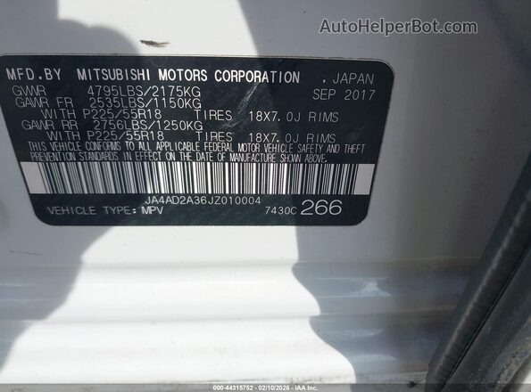 JA4AD2A36JZ010004 2018 MITSUBISHI OUTLANDER White 