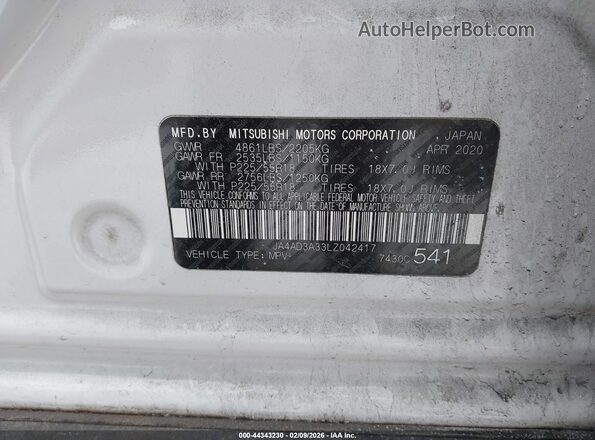 JA4AD3A33LZ042417 2020 MITSUBISHI OUTLANDER White Շարժիչի բաժամունքի տեսք
