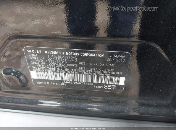 JA4AP3AW5JZ011443 2018 MITSUBISHI OUTLANDER SPORT Black Вид підкапотного простору
