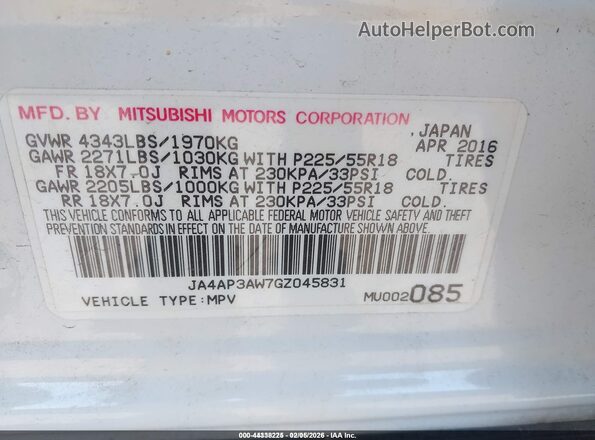JA4AP3AW7GZ045831 2016 MITSUBISHI OUTLANDER SPORT White 