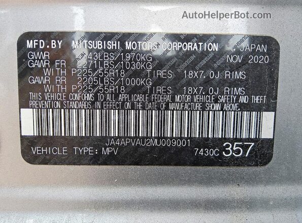 JA4APVAU2MU009001 2021 MITSUBISHI OUTLANDER Silver 