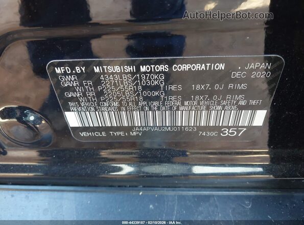 JA4APVAU2MU011623 2021 MITSUBISHI OUTLANDER SPORT Black Շարժիչի բաժամունքի տեսք