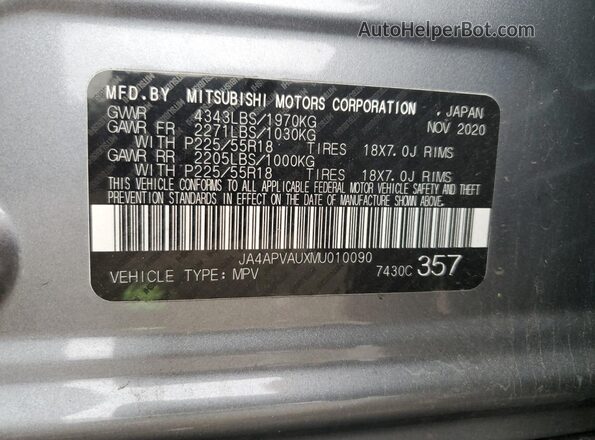 JA4APVAUXMU010090 2021 MITSUBISHI OUTLANDER Silver 