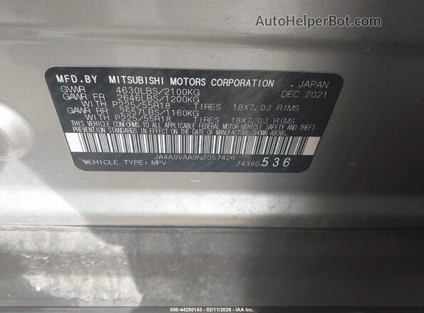 JA4ASVAA9NZ057426 2022 MITSUBISHI ECLIPSE CROSS Gray Widok komory silnika