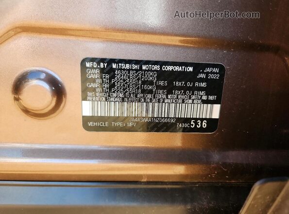 JA4ASWAA1NZ066692 2022 MITSUBISHI ECLIPSE Brown VIN sticker view