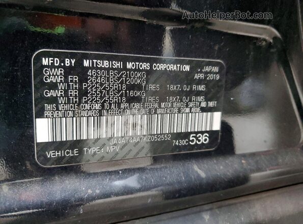 JA4AT4AA7KZ052552 2019 MITSUBISHI ECLIPSE Black Widok naklejki z numerem VIN