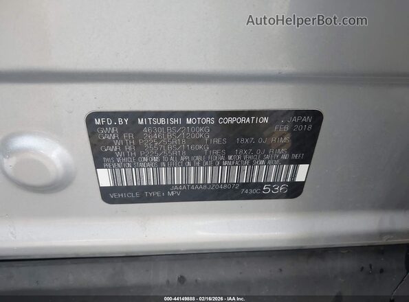 JA4AT4AA8JZ048072 2018 MITSUBISHI ECLIPSE CROSS Silver 
