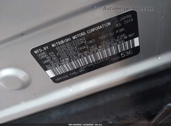 JA4AT5AA7KZ004197 2019 MITSUBISHI ECLIPSE CROSS Silver 