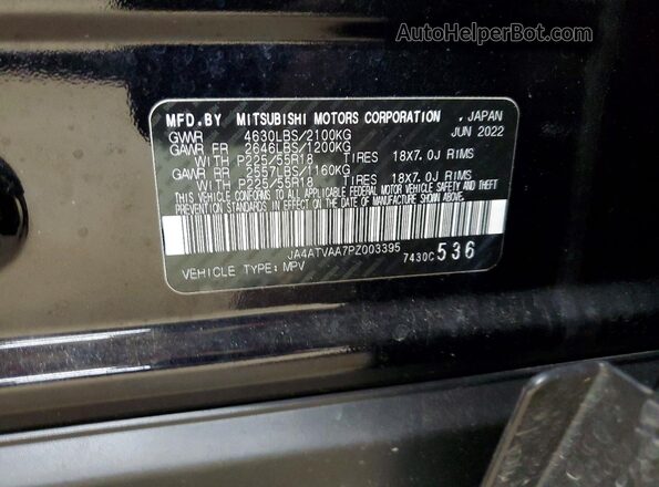 JA4ATVAA7PZ003395 2023 MITSUBISHI ECLIPSE Черный Вид наклейки с VIN-кодом