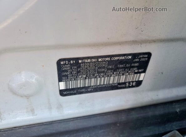 JA4ATVAA8PZ037698 2023 MITSUBISHI ECLIPSE White Widok naklejki z numerem VIN