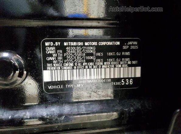 JA4ATWAAXTZ004198 2026 MITSUBISHI ECLIPSE Black VIN კოდის სტიკერის ხედი