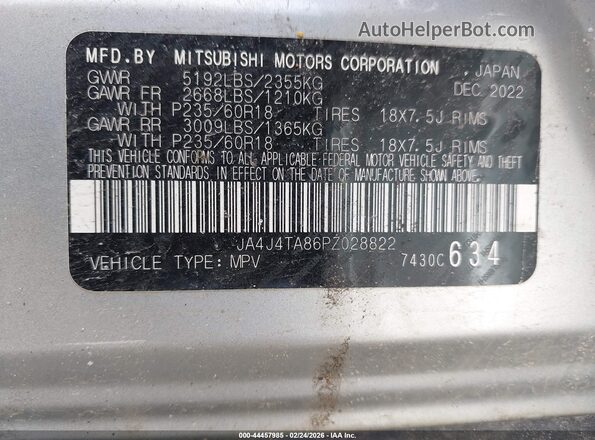 JA4J4TA86PZ028822 2023 MITSUBISHI OUTLANDER Silver Vista del compartimento del motor