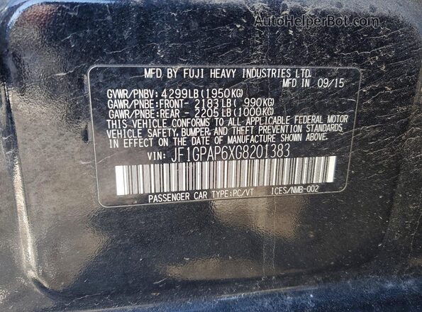 JF1GPAP6XG8201383 2016 SUBARU IMPREZA Black ძრავის განყოფილების ხედი