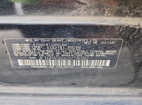 JF1GPAS60G8258392 2016 SUBARU IMPREZA Черный Вид подкапотного пространства