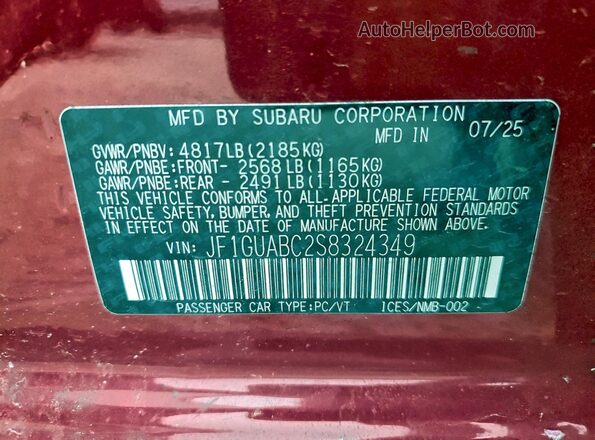 JF1GUABC2S8324349 2025 SUBARU IMPREZA Red 