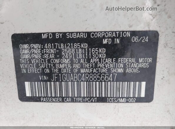 JF1GUABC4R8856647 2024 SUBARU IMPREZA White Շարժիչի բաժամունքի տեսք