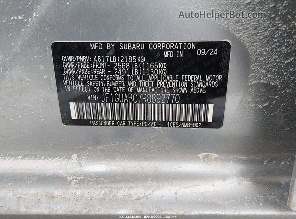 JF1GUABC7R8892770 2024 SUBARU IMPREZA Gray Engine compartment view