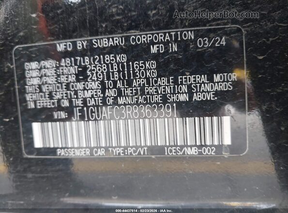 JF1GUAFC3R8363391 2024 SUBARU IMPREZA Черный Вид подкапотного пространства