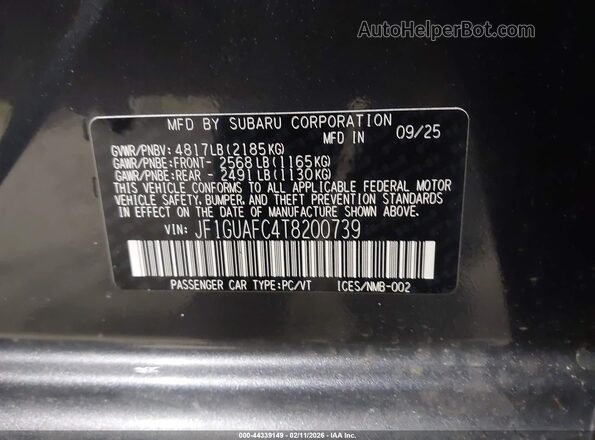 JF1GUAFC4T8200739 2026 SUBARU IMPREZA Gray Engine compartment view