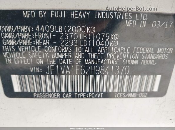 JF1VA1E62H9841370 2017 SUBARU WRX White 