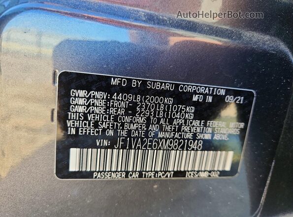 JF1VA2E6XM9821948 2021 SUBARU WRX Gray Вид підкапотного простору