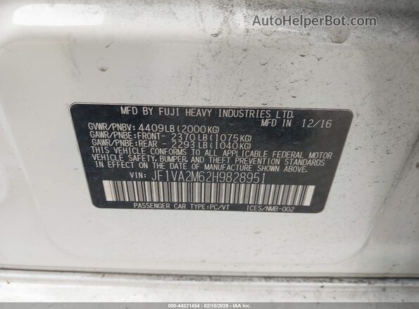 JF1VA2M62H9828951 2017 SUBARU WRX STI White Շարժիչի բաժամունքի տեսք