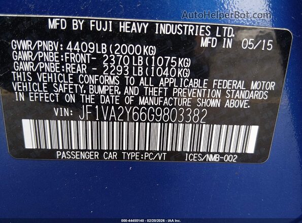 JF1VA2Y66G9803382 2016 SUBARU WRX STI Blue 