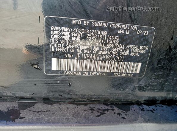 JF1VBAA60P9805260 2023 SUBARU WRX Black VIN sticker view