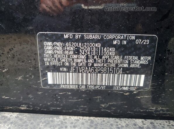 JF1VBAA63P9815104 2023 SUBARU WRX Black Вид наклейки з VIN-кодом